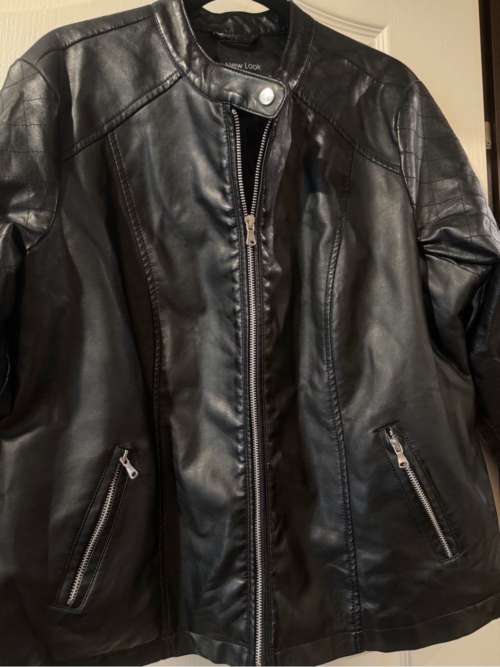 New Look Black Faux Leather Moto Jacket with Zip Pockets